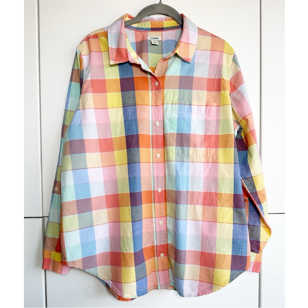 L.L. Bean Multicolor Patchwork Plaid Button Down … - image 1